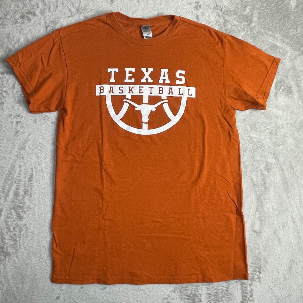 Gildan Texas Basketball T-Shirt Mens Medium Orange Longhorns Graphic Tee Cotton